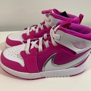 Jordan  Kids Air Jordan Pink and Silver Sneakers